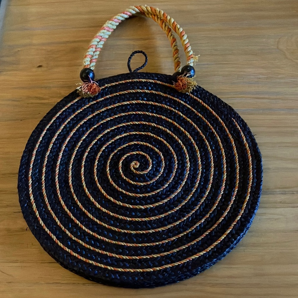 Black and Multicolor Spiral Woven Bag